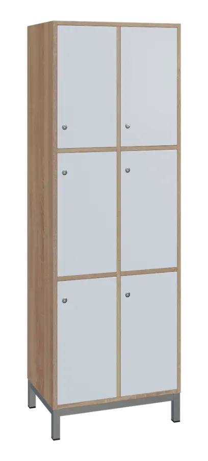 SBS-3322 šatní skříň 6-boxová, 1800x600x400 mm, kovové nohy, korpus dub bardolino, dvířka bílá